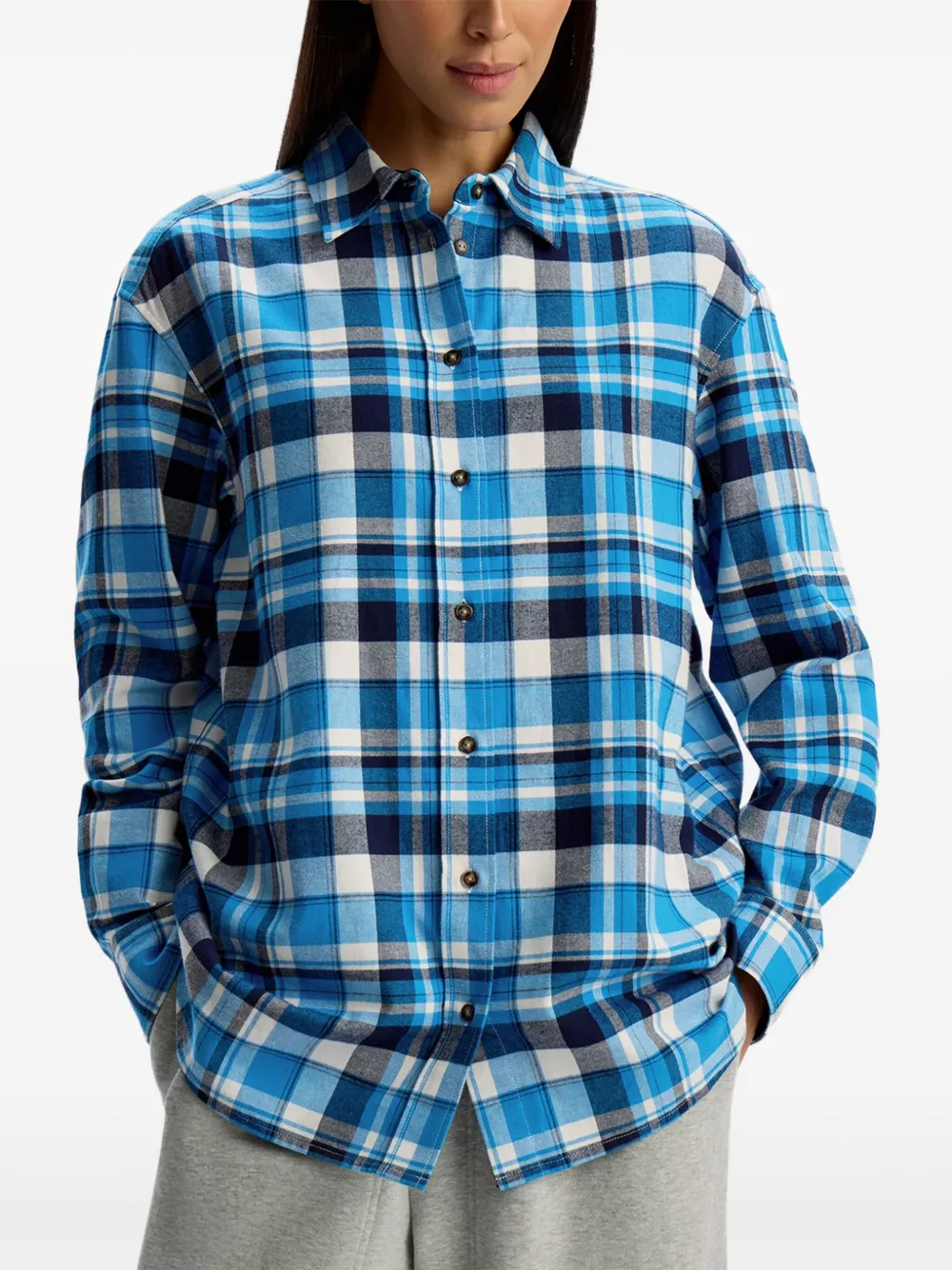 12 STOREEZ Geruit flanellen blouse Blauw