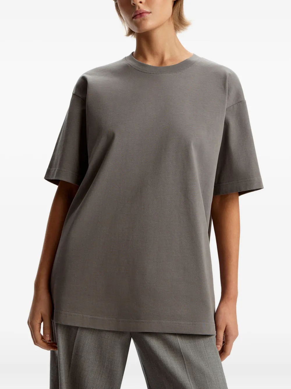 12 STOREEZ Katoenen T-shirt met ronde hals Grijs