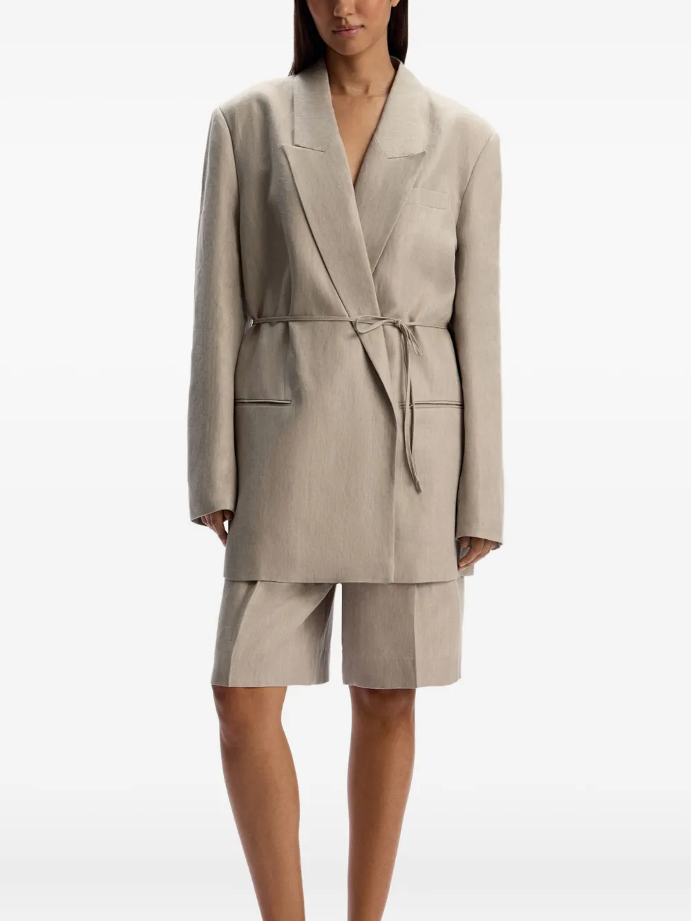 12 STOREEZ Geplooide linnen shorts Grijs