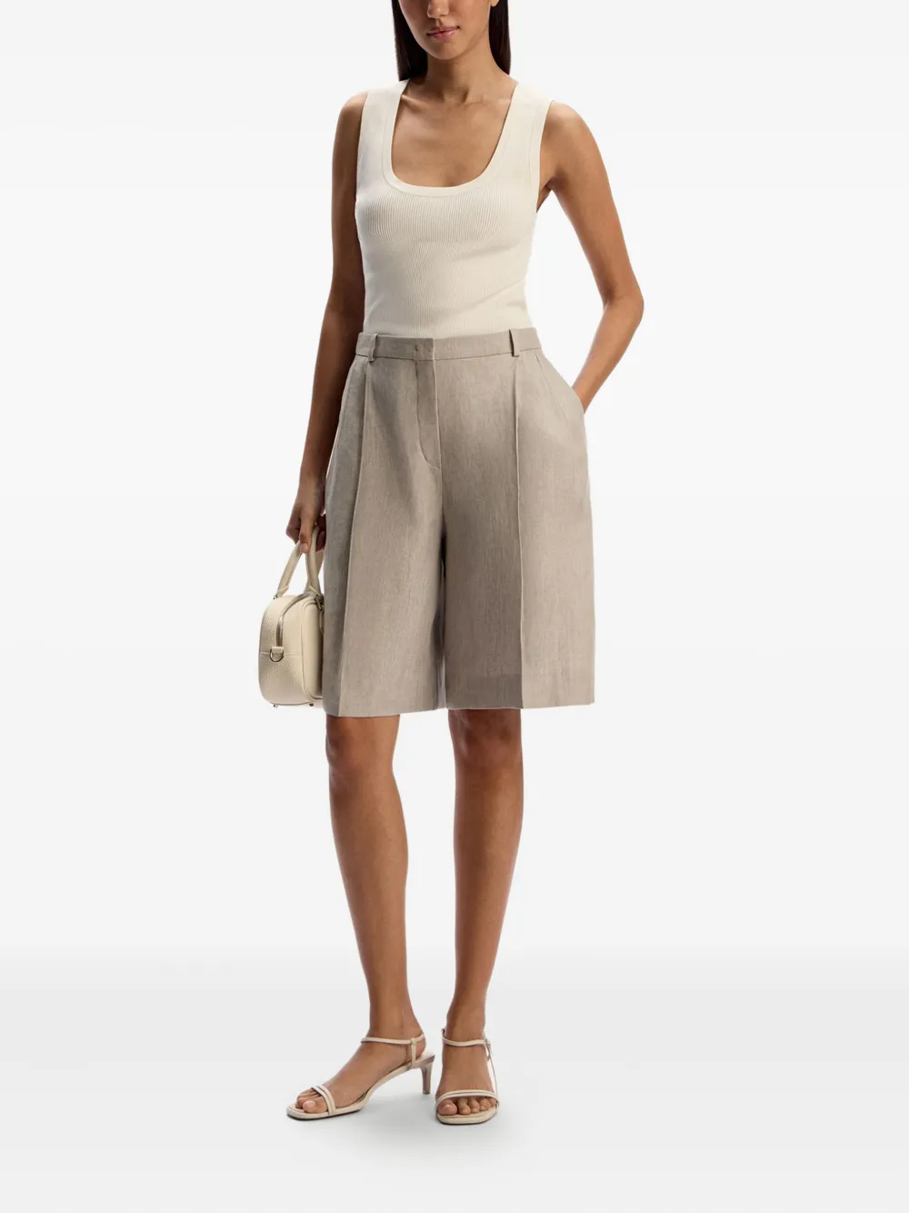 12 STOREEZ Geplooide linnen shorts - Grijs