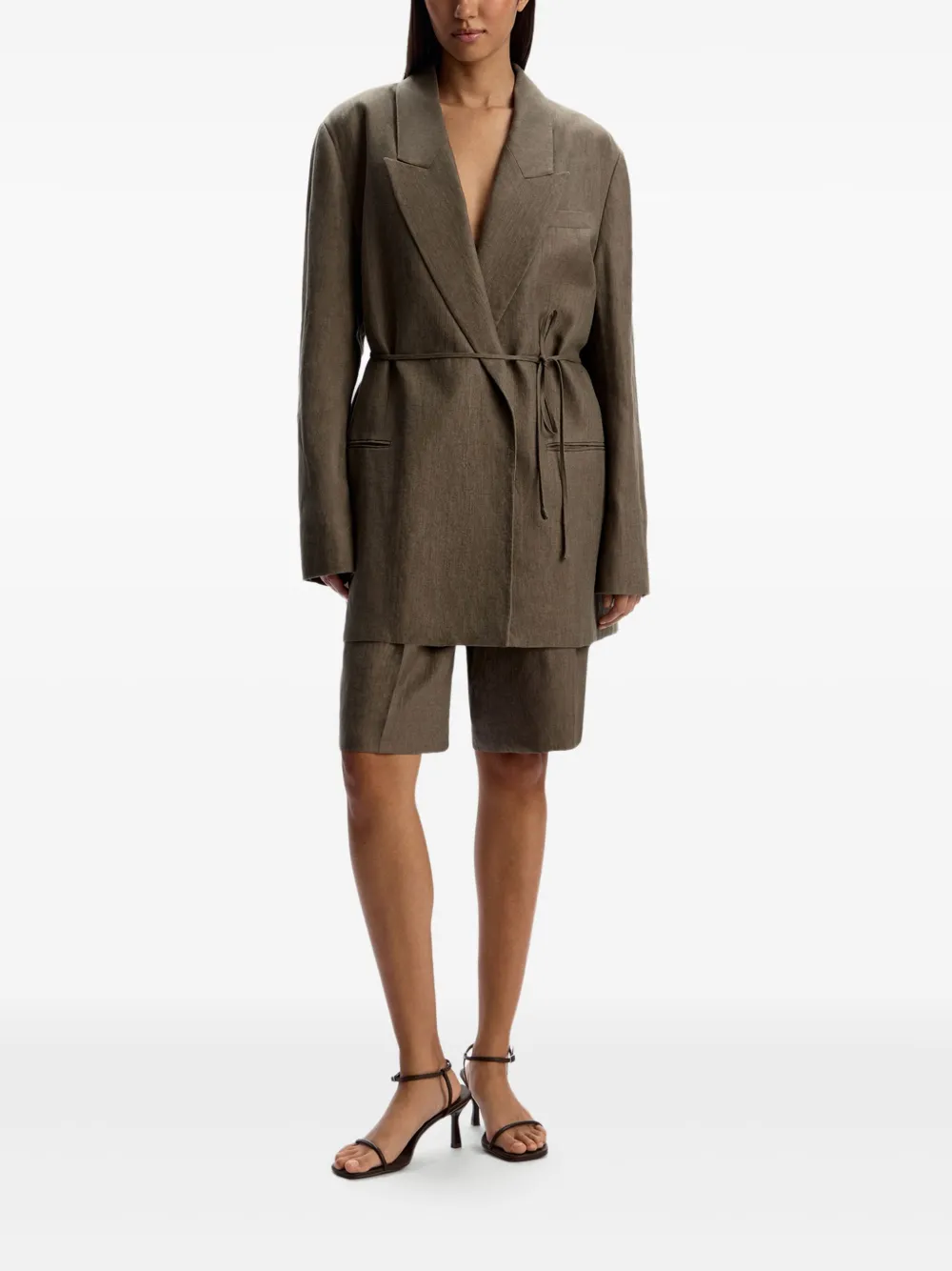 12 STOREEZ Blazer met ceintuur Bruin