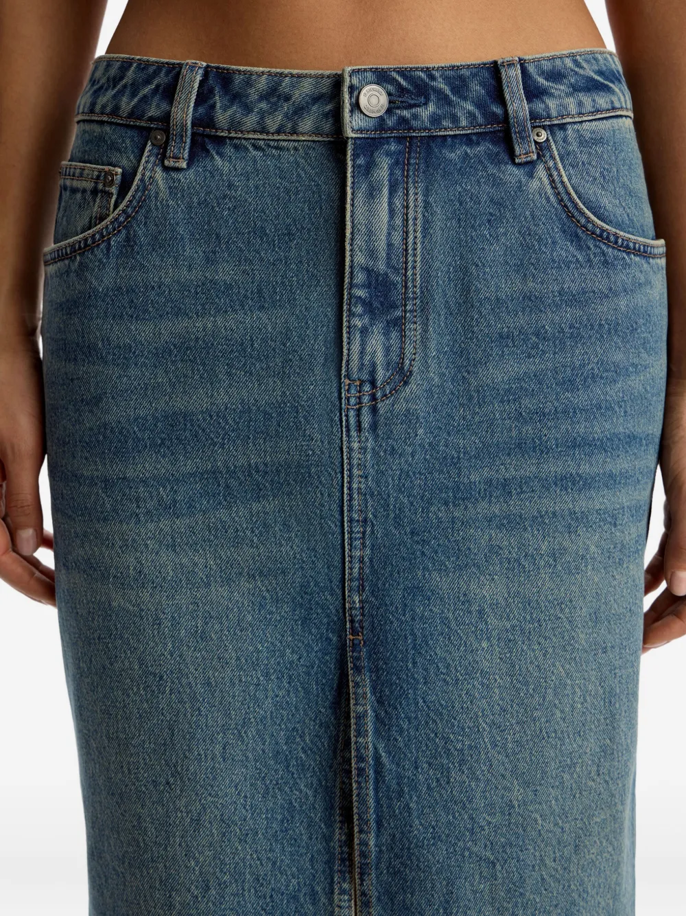 12 Storeez Front-split Denim Skirt In Blue