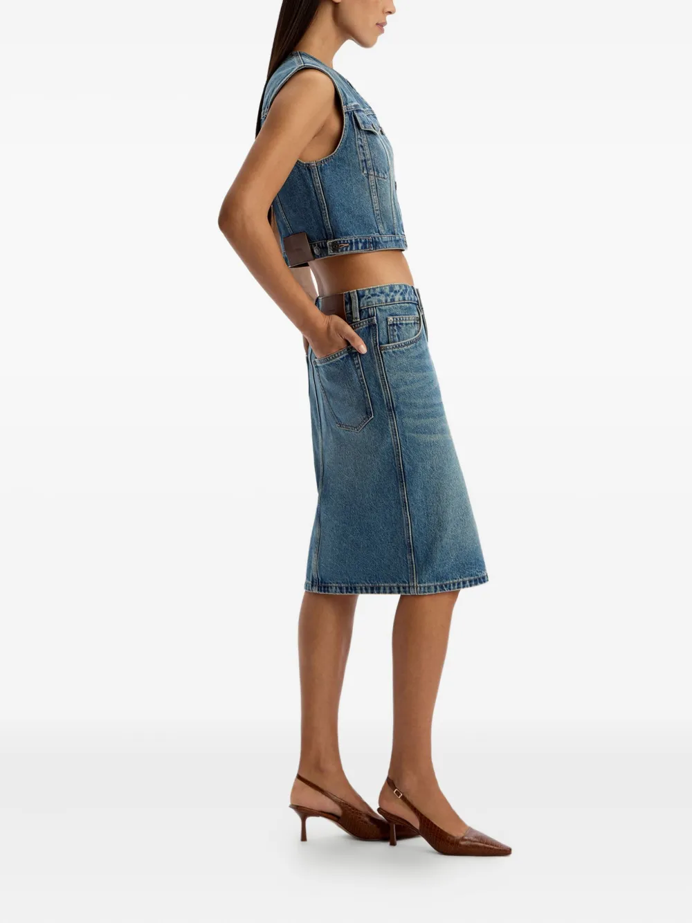 12 Storeez Front-split Denim Skirt In Blue