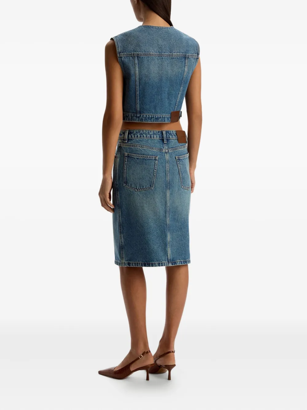12 Storeez Front-split Denim Skirt In Blue