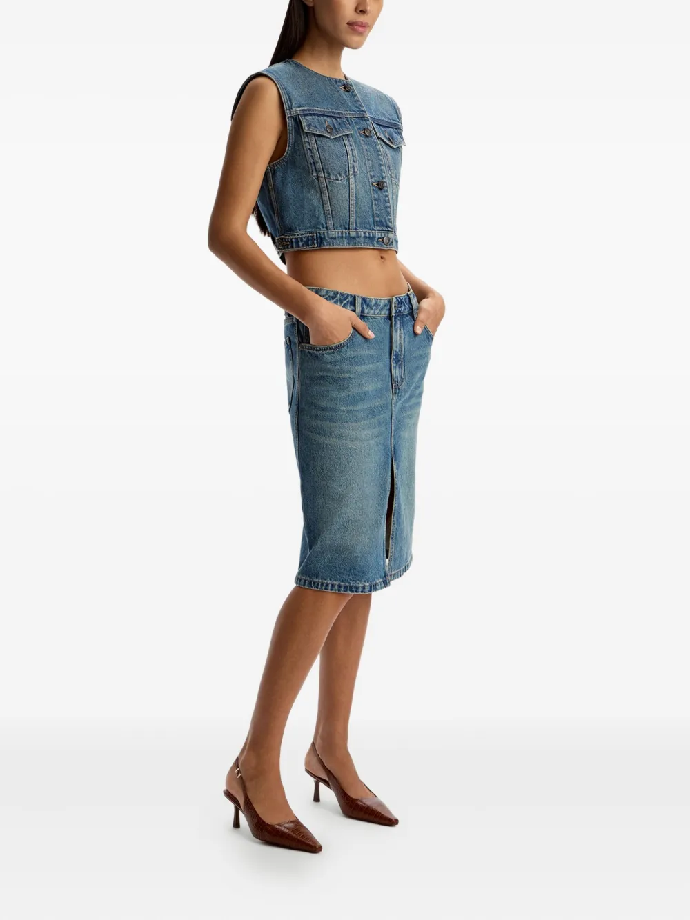 12 STOREEZ Denim rok met split aan de voorkant - Blauw