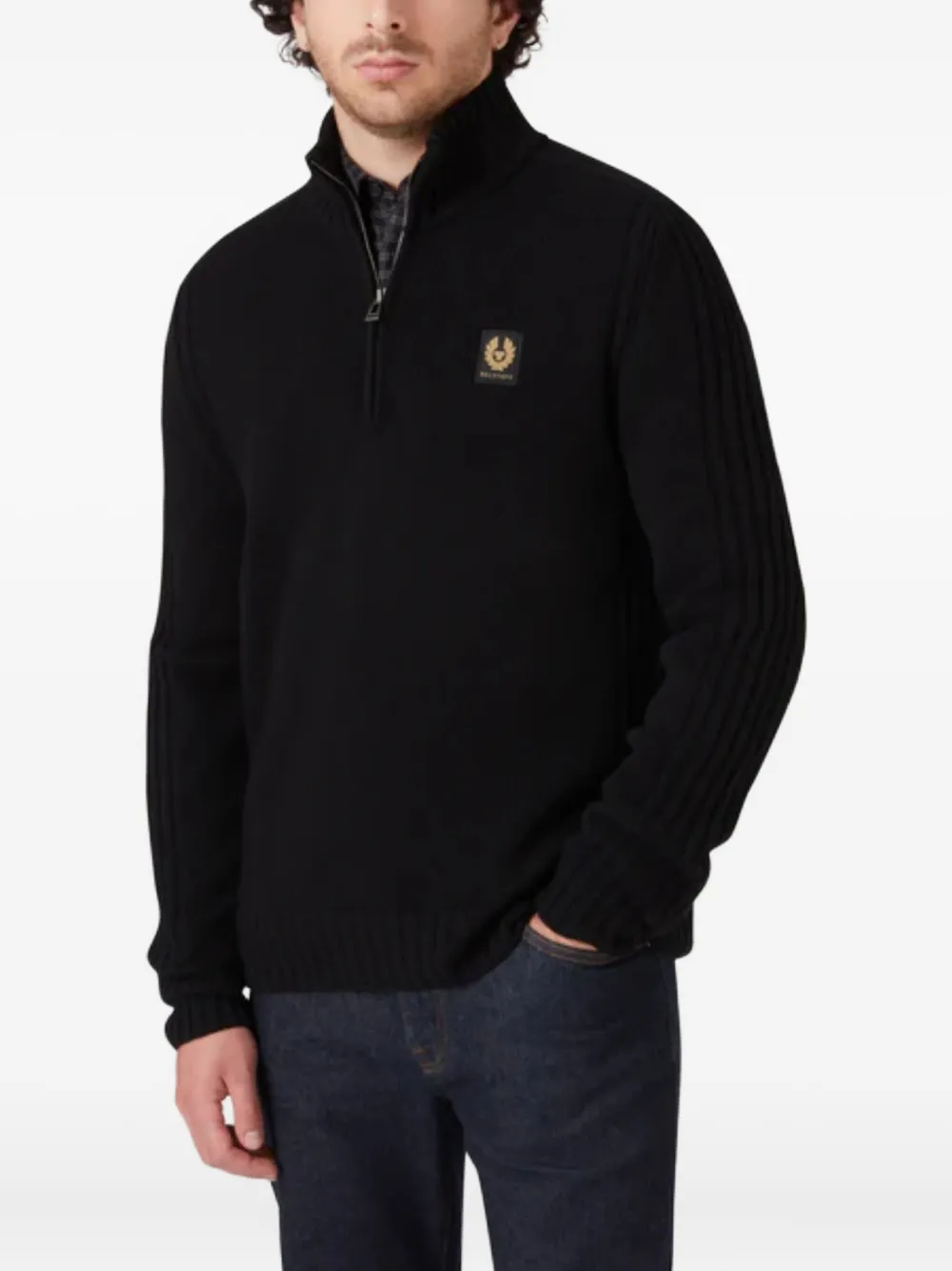 Belstaff Ribbed-knit Half-zip Sweater In Black