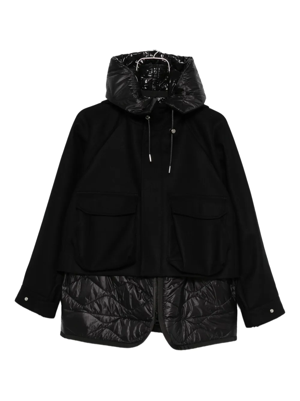 sacai hooded quilted panel jacket - Nero