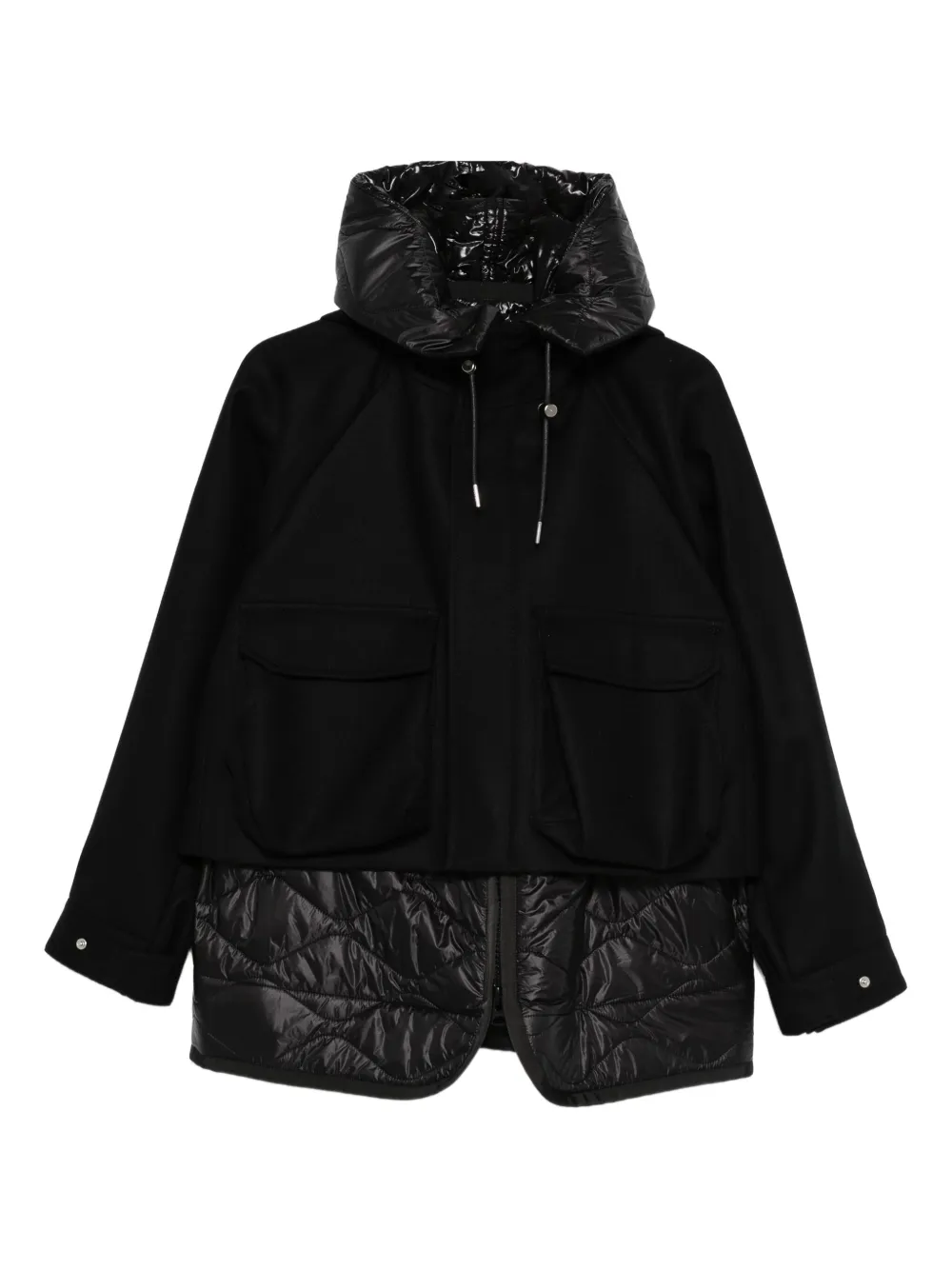 sacai フーデッド キルティングジャケット - ブラック sacai フーデッド キルティングジャケット - ブラック