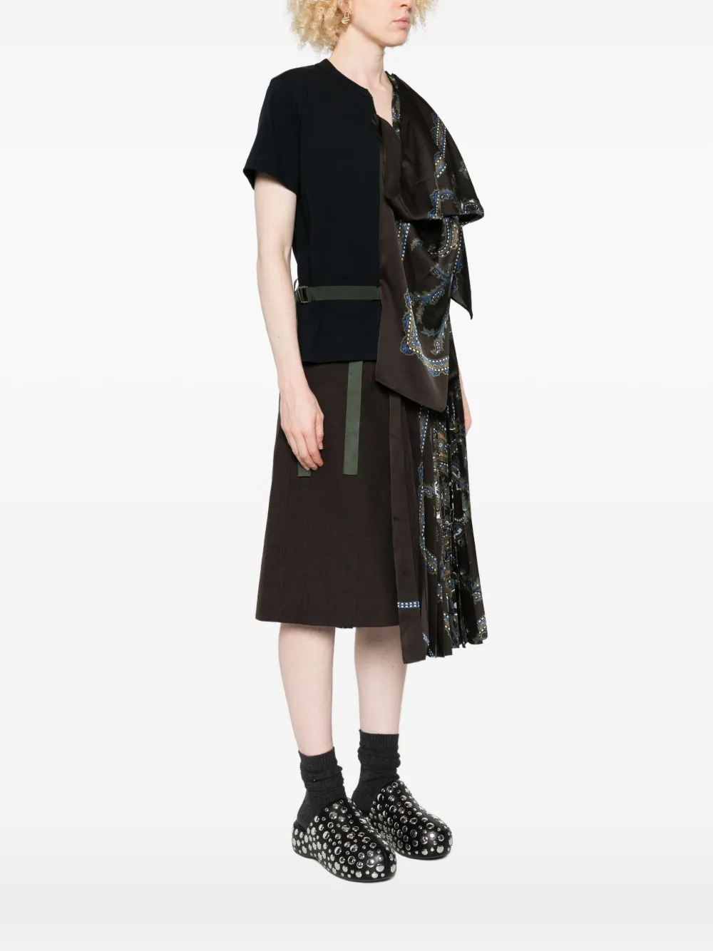 Sacai Paisley-print Panel Top In Black