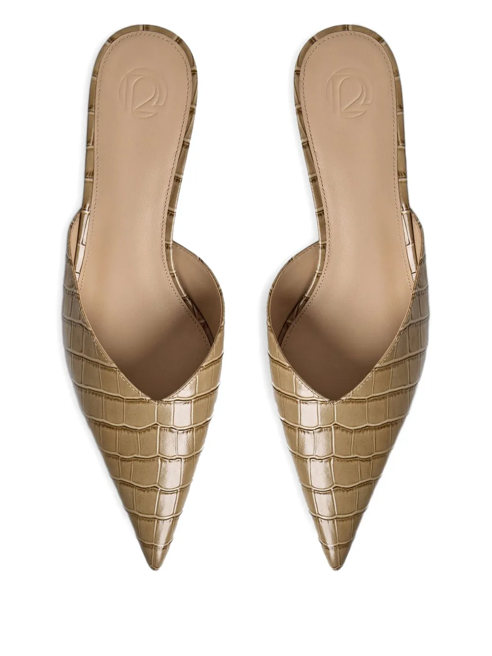 12 Storeez 40mm Crocodile-embossed Pointed-toe Mules In Neutral