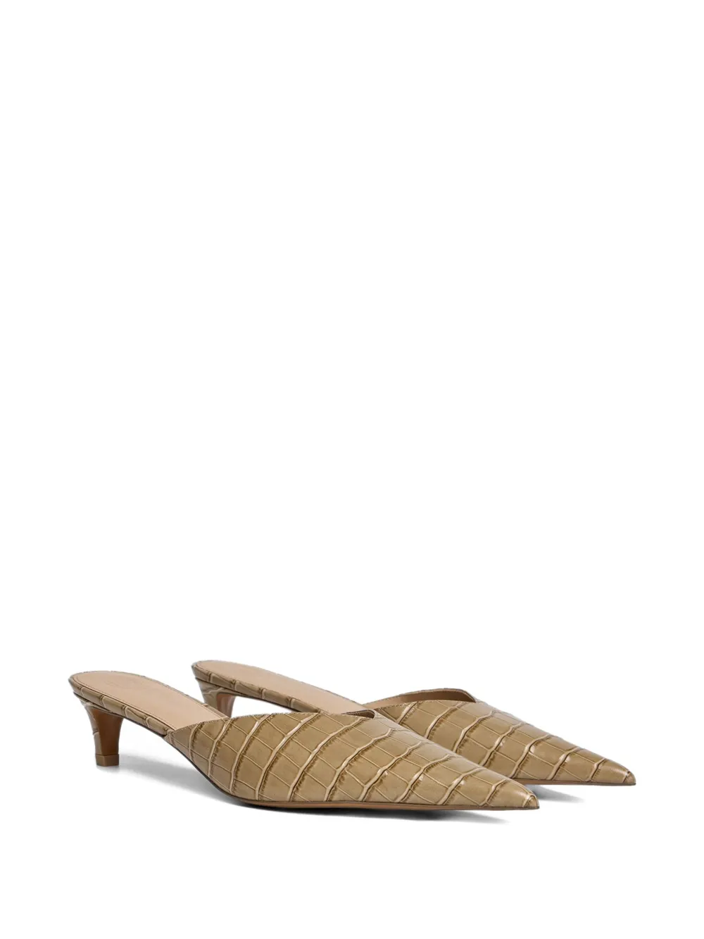 12 Storeez 40mm Crocodile-embossed Pointed-toe Mules In Neutral