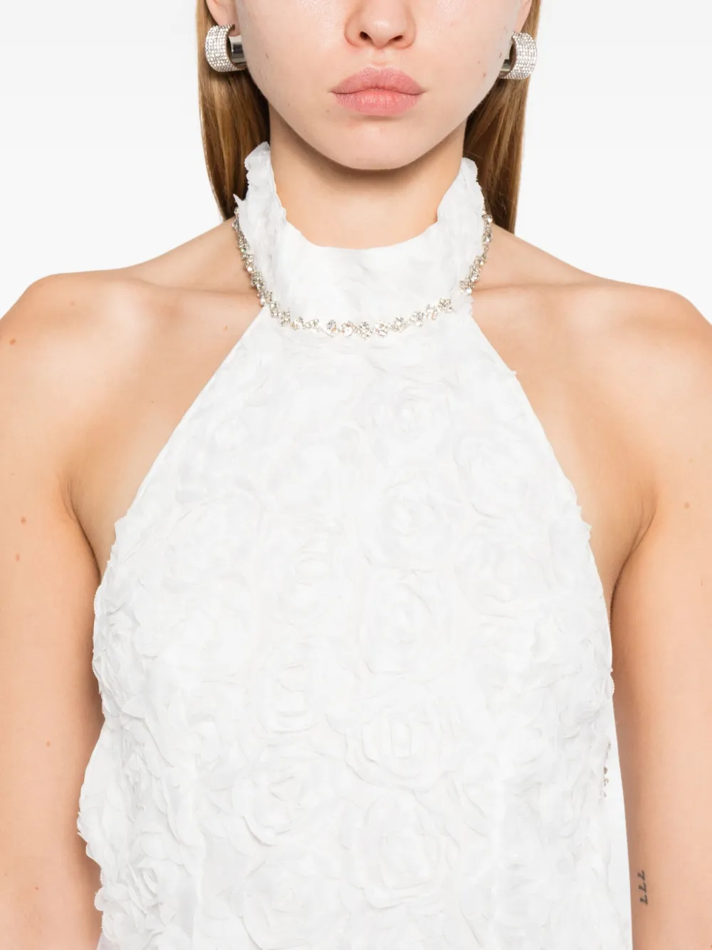 Rahil Hesan Rosette Crystal-embellished Gown In White
