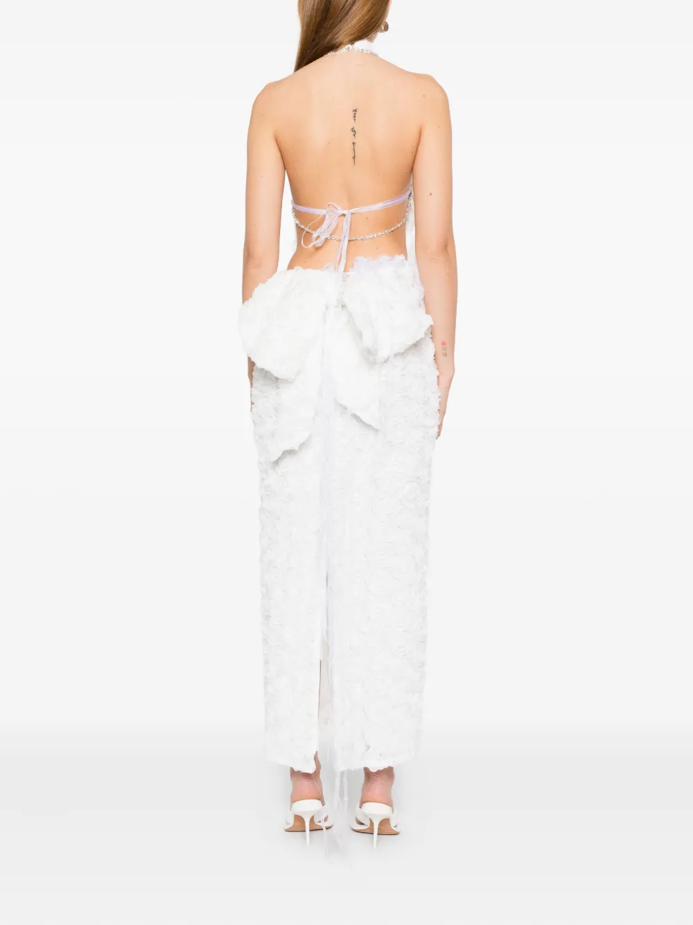 Rahil Hesan Rosette Crystal-embellished Gown In White