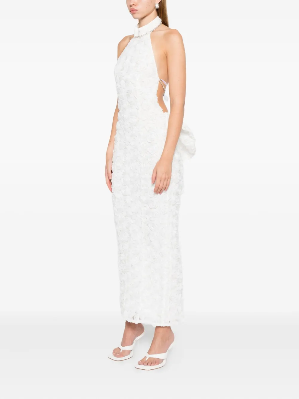 Rahil Hesan Rosette Crystal-embellished Gown In White