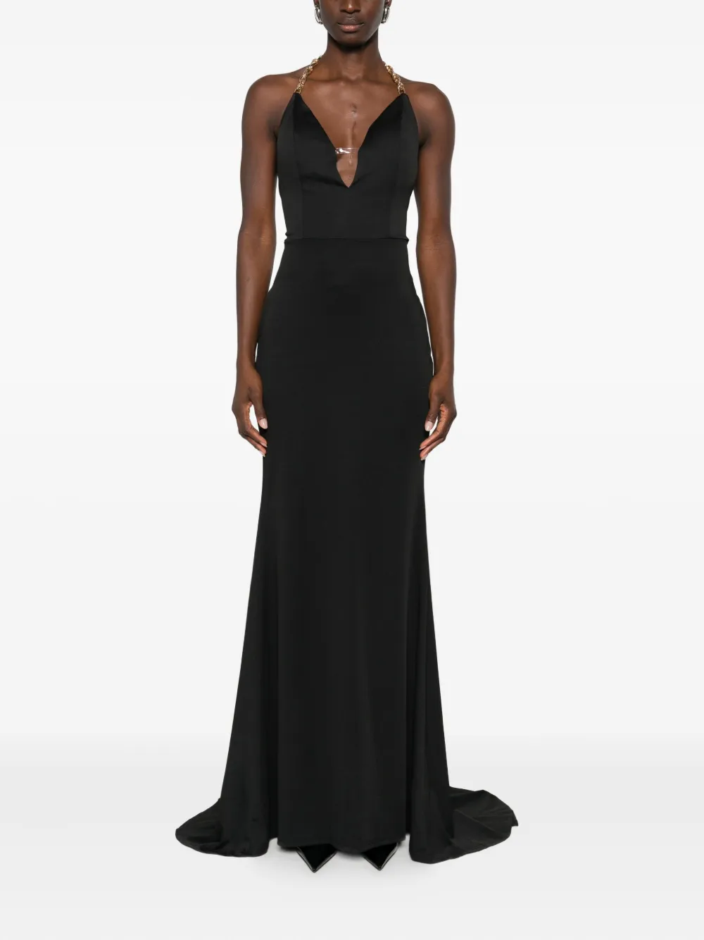 Rahil Hesan V-neck Chain-strap Gown In Black