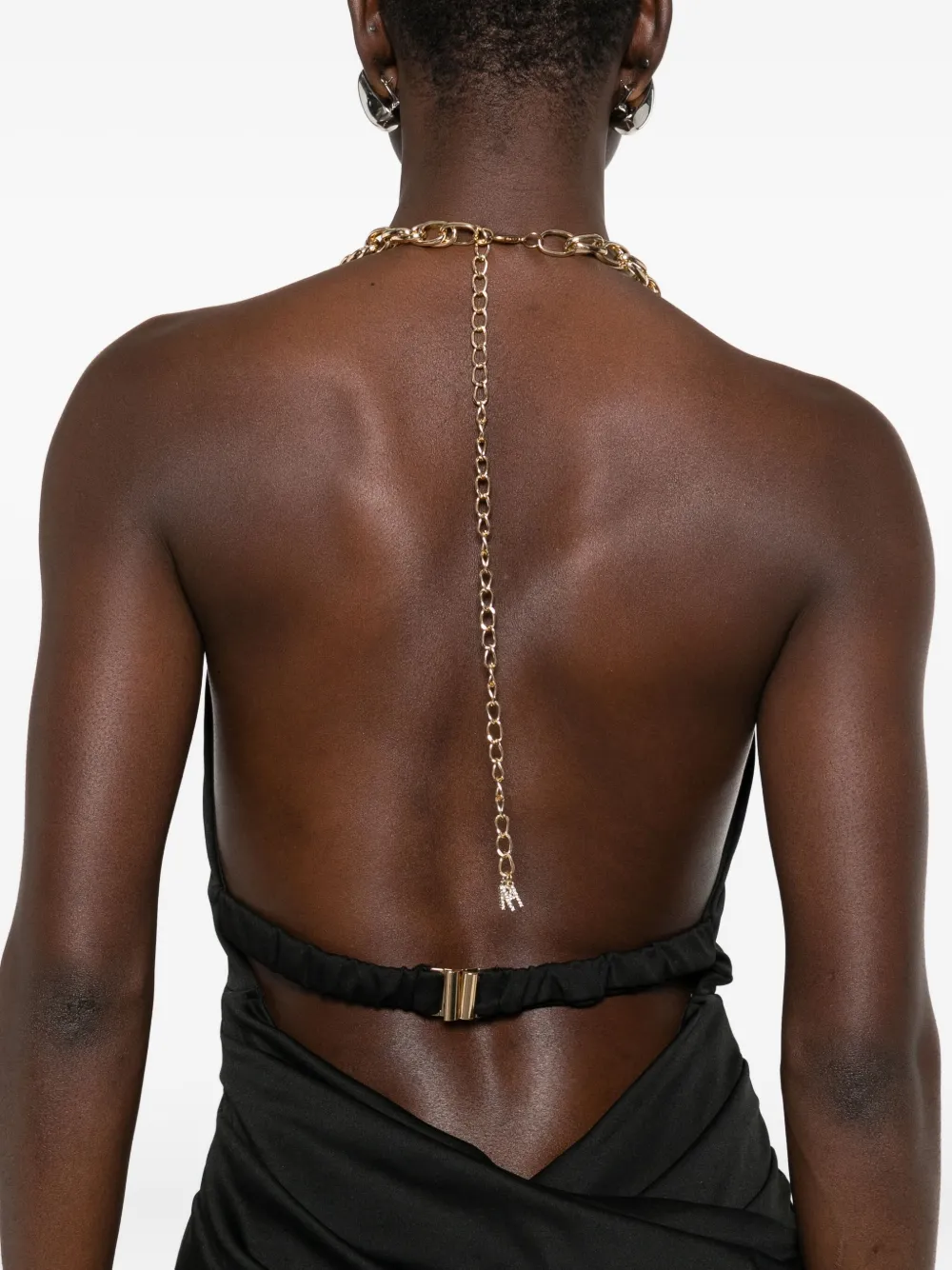 Rahil Hesan V-neck Chain-strap Gown In Black