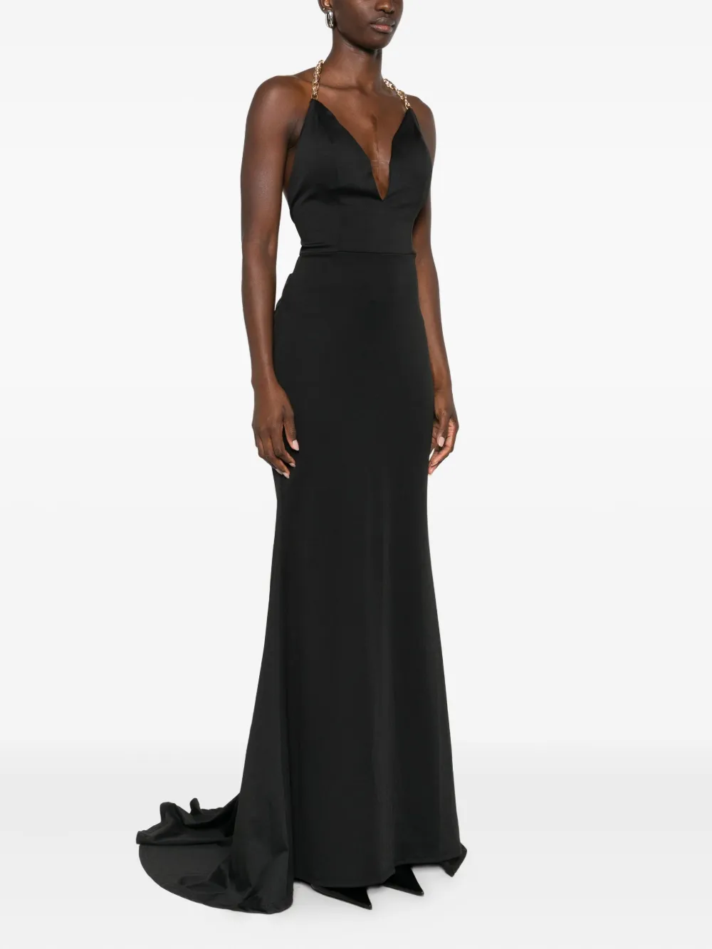 Rahil Hesan V-neck Chain-strap Gown In Black