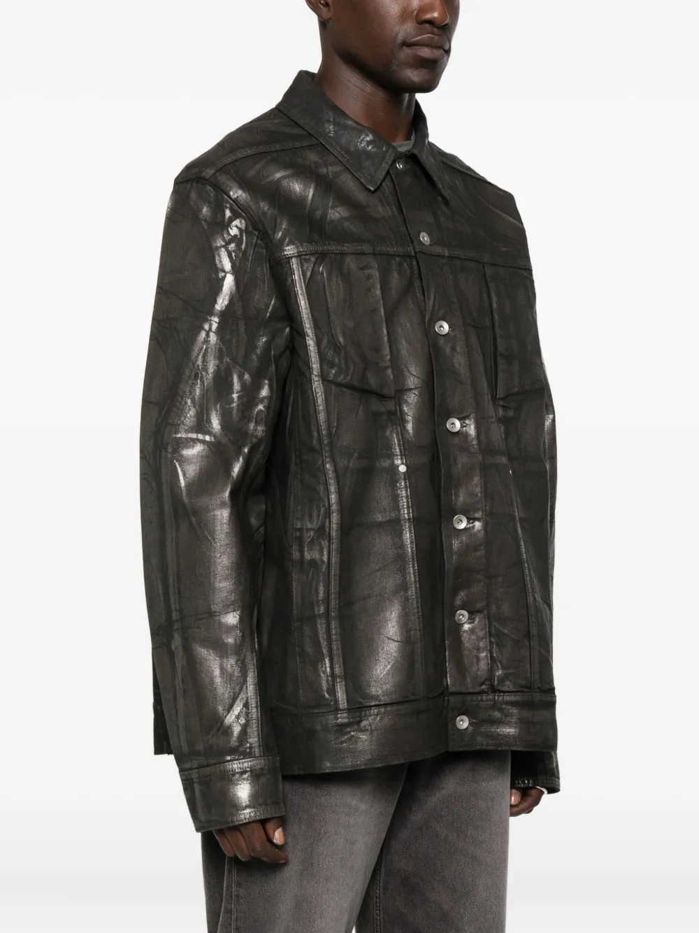 Rick Owens Drkshdw Jumbo Metallic-effect Denim Jacket In Black