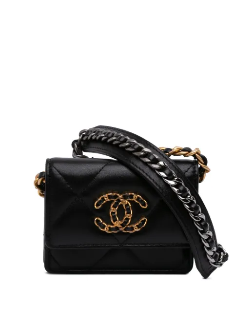 CHANEL Pre-Owned 2021 Lambskin 19 Flap Coin Purse With Chain crossbody bag