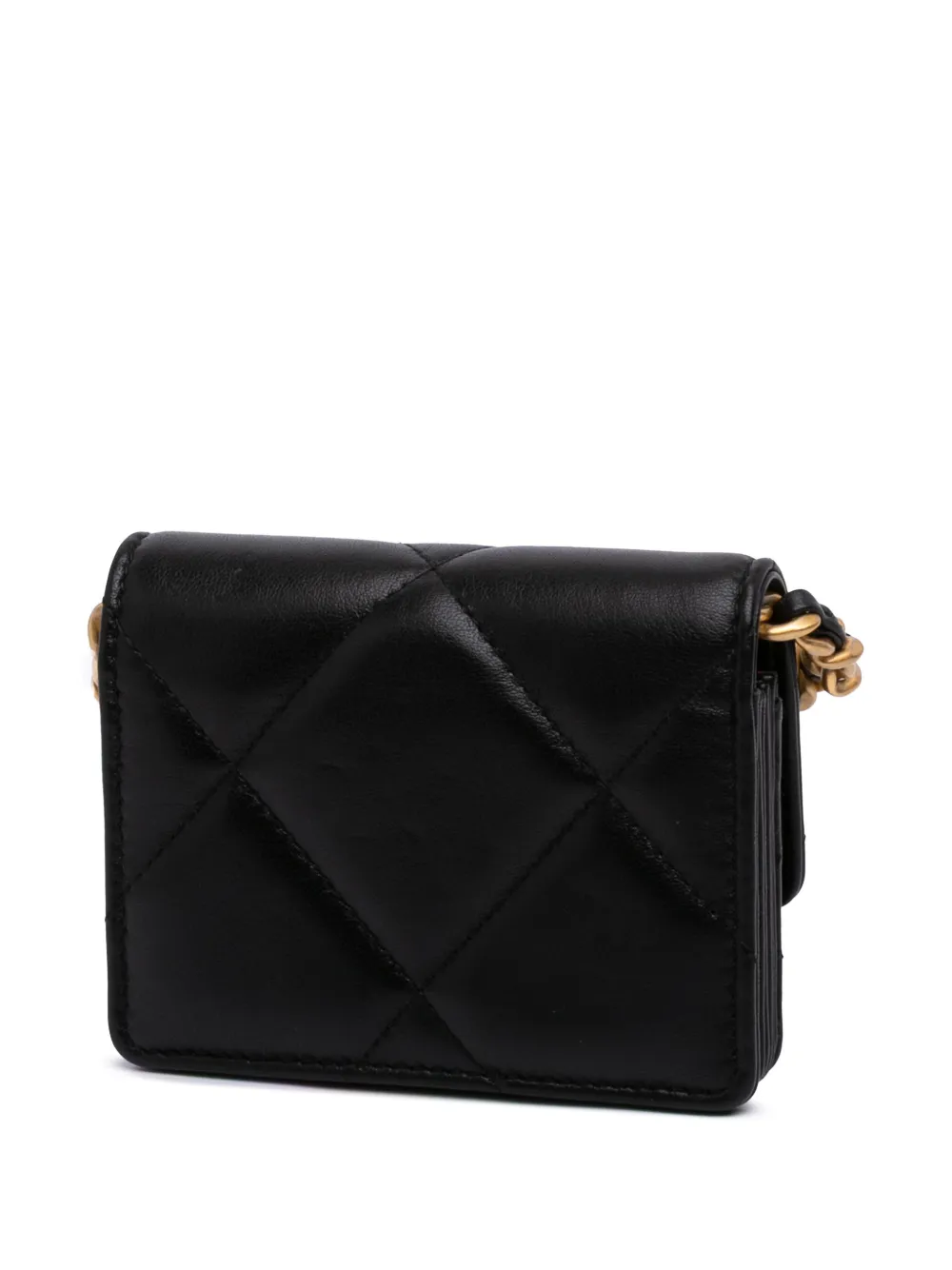 Pre-owned Chanel 2021 Lambskin 19 Flap Coin Purse With Chain Crossbody Bag In Black