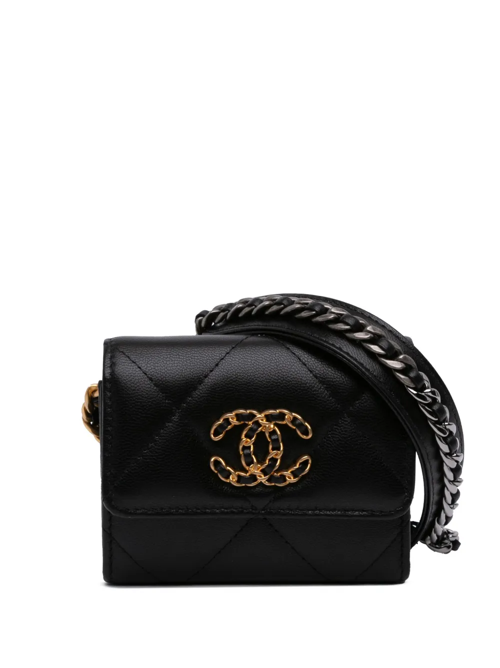 CHANEL Pre-Owned 2020 Lambskin 19 Flap Coin Purse With Chain crossbody bag | Black | Image 1