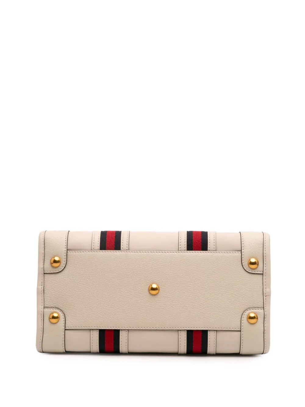Pre-owned Gucci 2016-2025 Medium Calfskin Web Bauletto Top Handle Bag Satchel In White