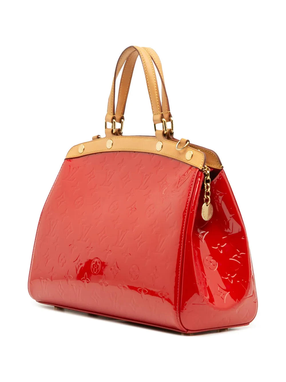 Pre-owned Louis Vuitton 2014 Monogram Vernis Brea Mm Satchel In Red