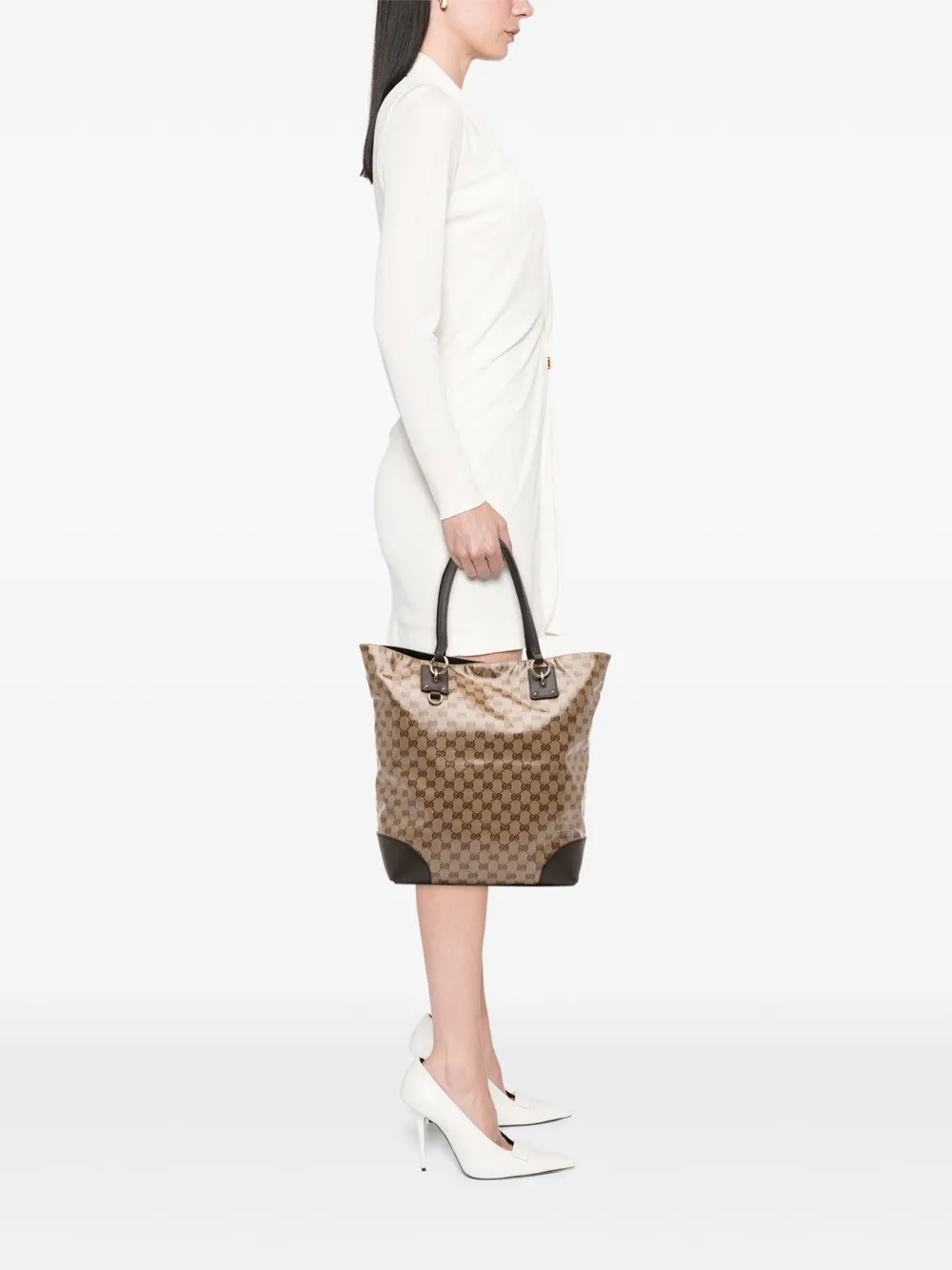 Pre-owned Gucci 2016-2025 Gg Charm Gg Crystal Tote Bag In Brown