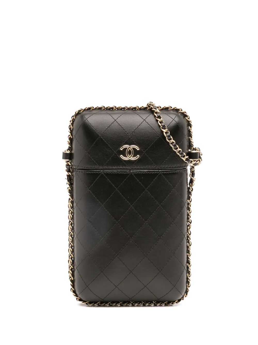 CHANEL Pre-Owned 2019 CC Quilted Lambskin Chain Around Phone Holder crossbody bag | Black | Image 1