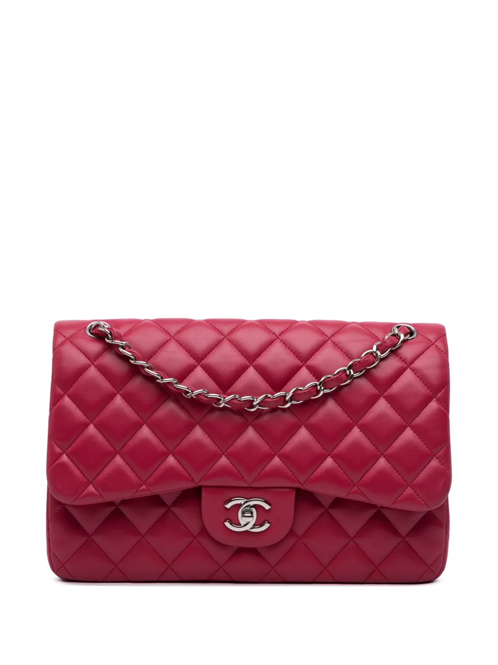 CHANEL Pre-Owned 2018-2019 ジャンボ クラシック ラムスキン ダブルフラップ ショルダーバッグ - ピンク CHANEL Pre-Owned 2018-2019 ジャンボ クラシック ラムスキン ダブルフラップ ショルダーバッグ - ピンク