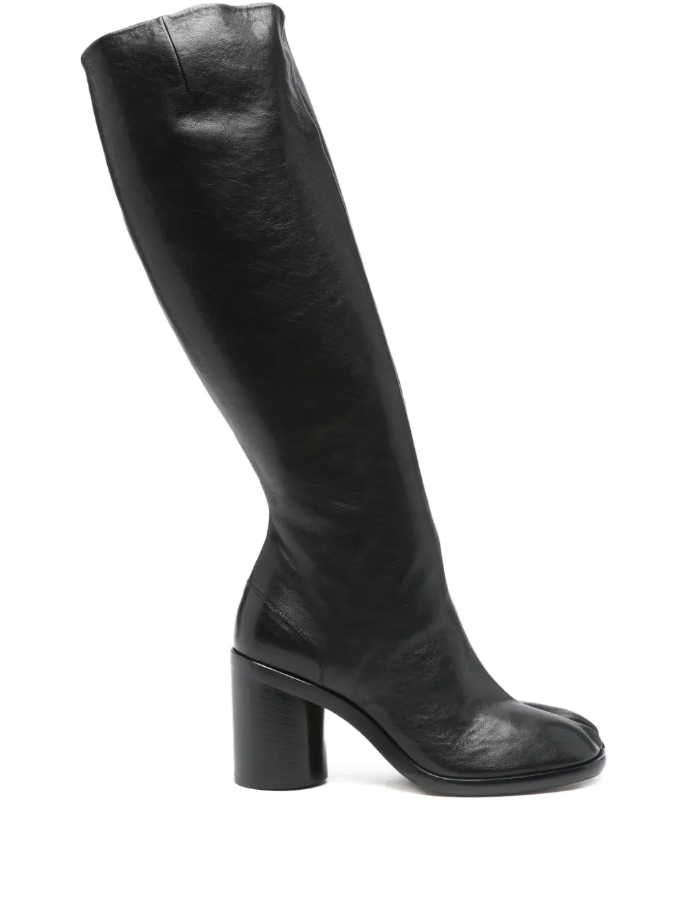 Maison Margiela Knee-high Split-toe Black Leather Boots In Black