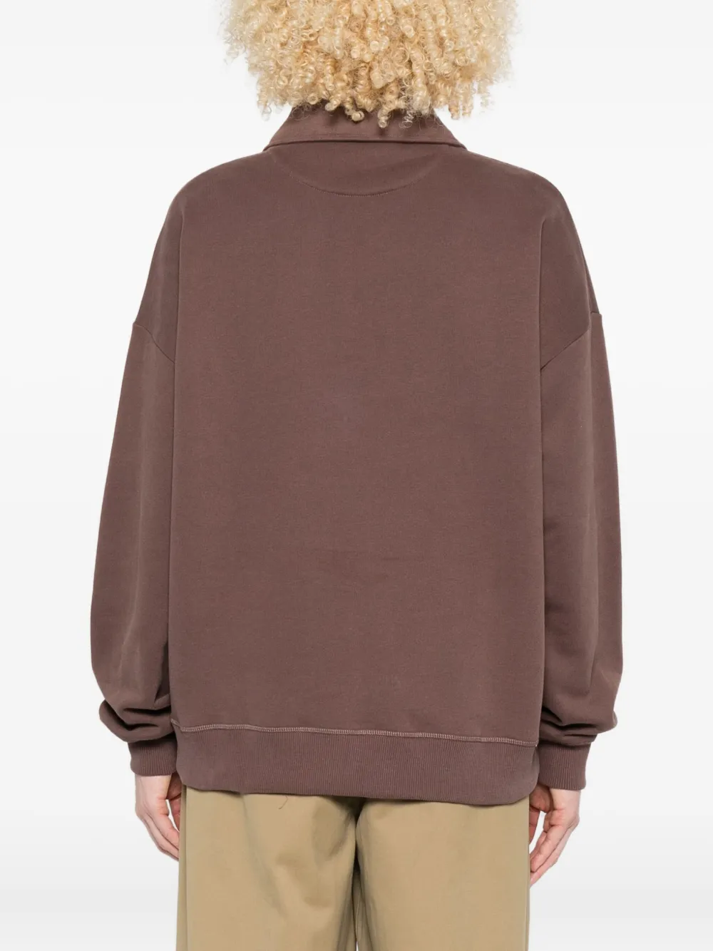 The New Society Logo-print Long-sleeve Polo Shirt In Brown