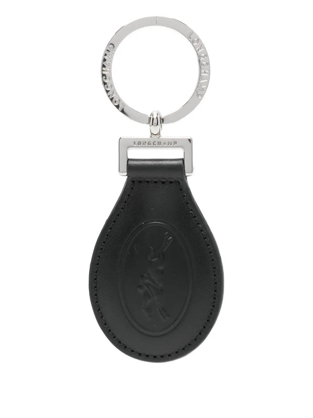 Longchamp Le Foulonné Leather Keyring In Black