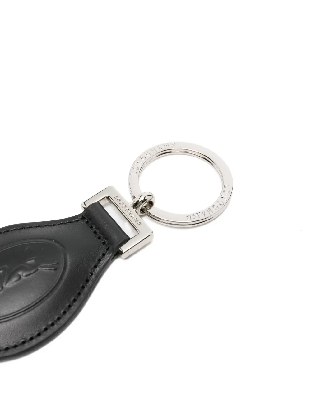 Longchamp Le Foulonné Leather Keyring In Black