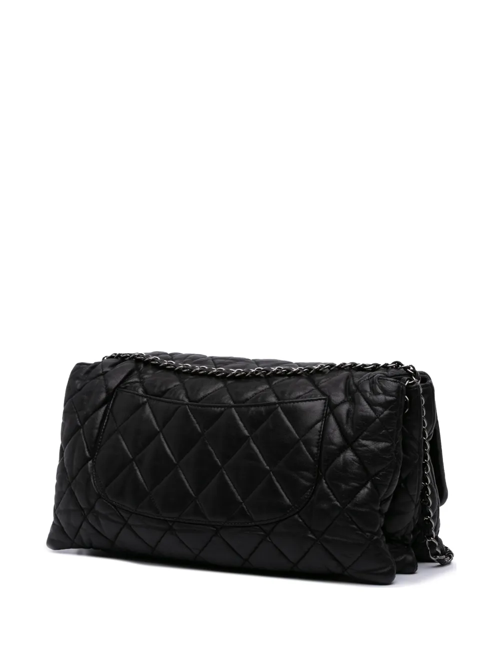 Pre-owned Chanel 2009-2010 Maxi Quilted Lambskin 3 Flap Shoulder Bag In Black
