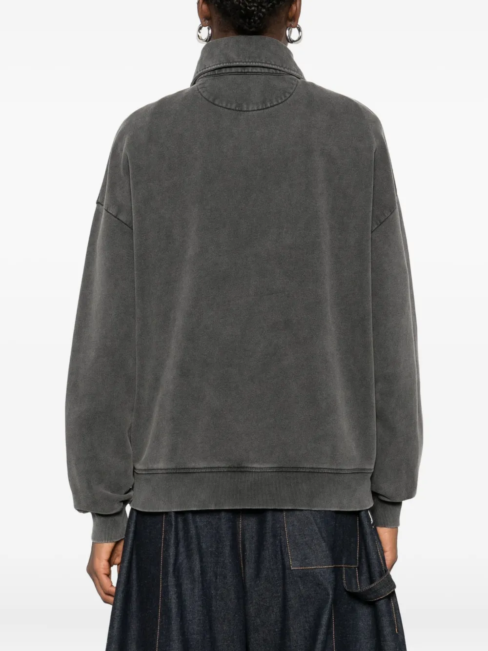 The New Society Logo-print Long-sleeve Polo Top In Gray