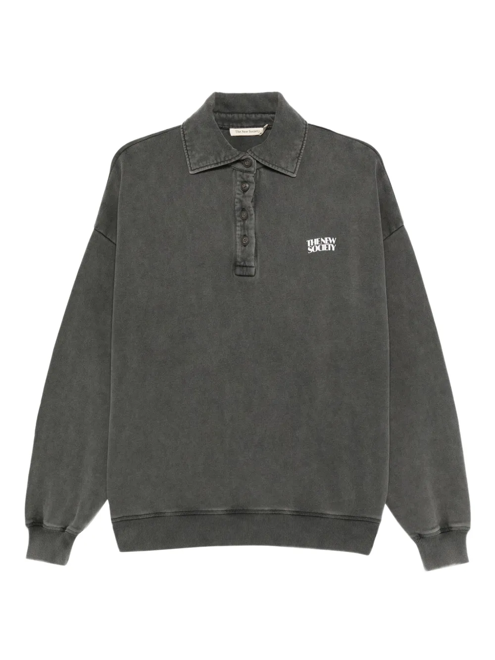 THE NEW SOCIETY logo-print long-sleeve polo top | Grey | Image 1