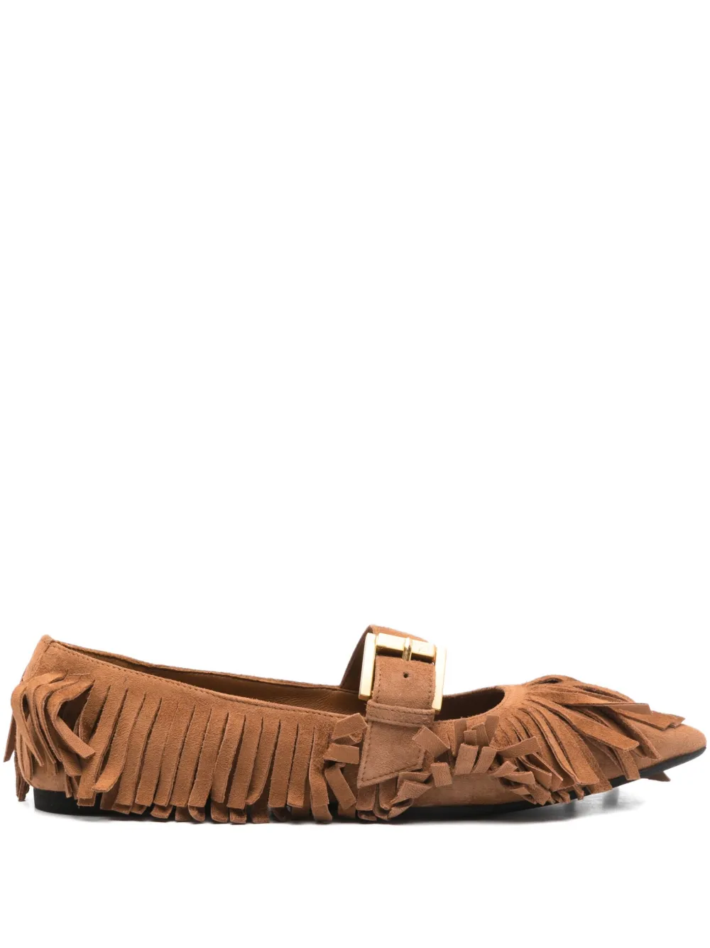 N°21 Fringed Buckle-fastening Ballet Flats In Brown