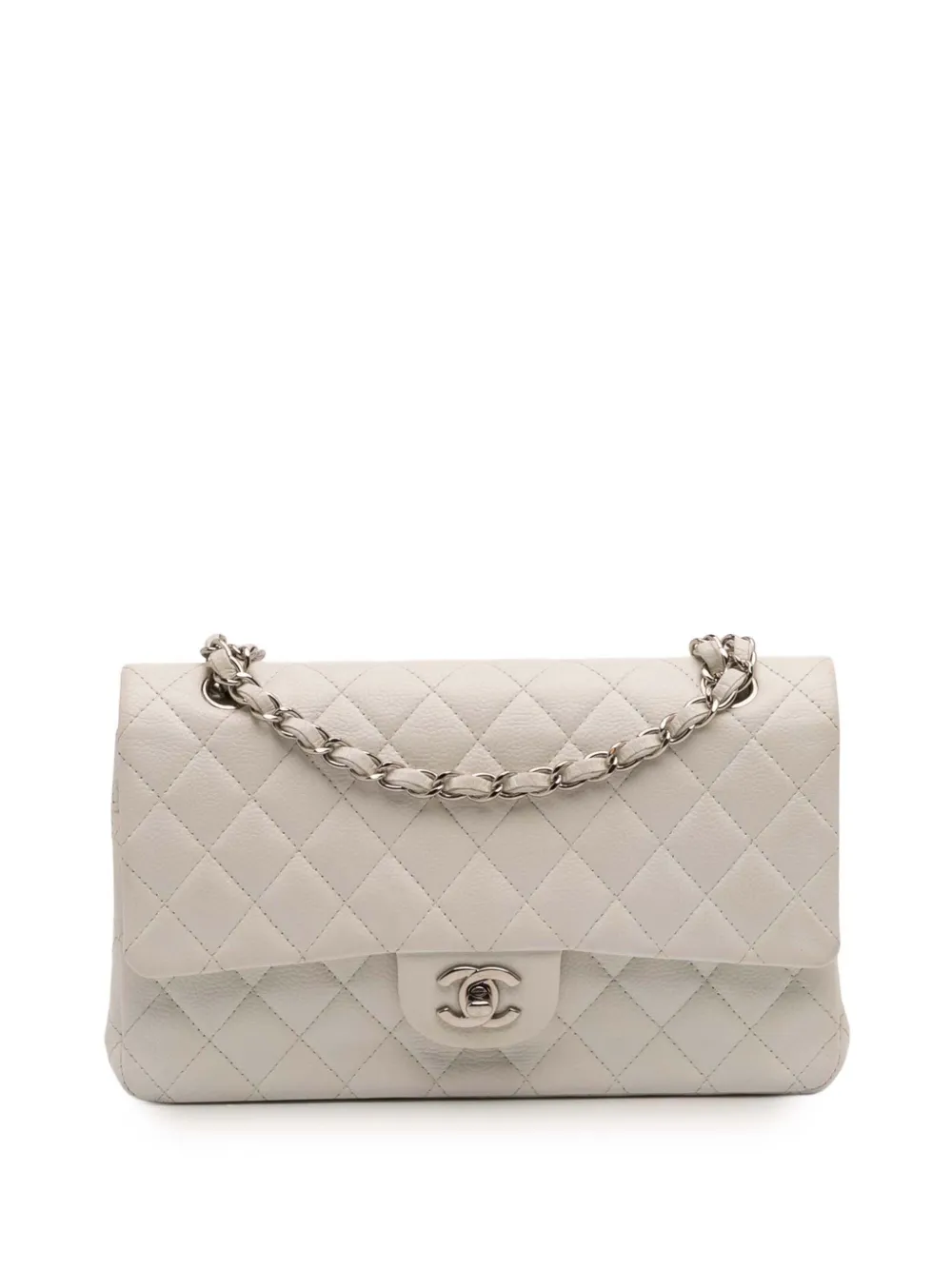CHANEL Pre-Owned 2014 ミディアム クラシック キャビア ダブルフラップ ショルダーバッグ - ホワイト CHANEL Pre-Owned 2014 ミディアム クラシック キャビア ダブルフラップ ショルダーバッグ - ホワイト