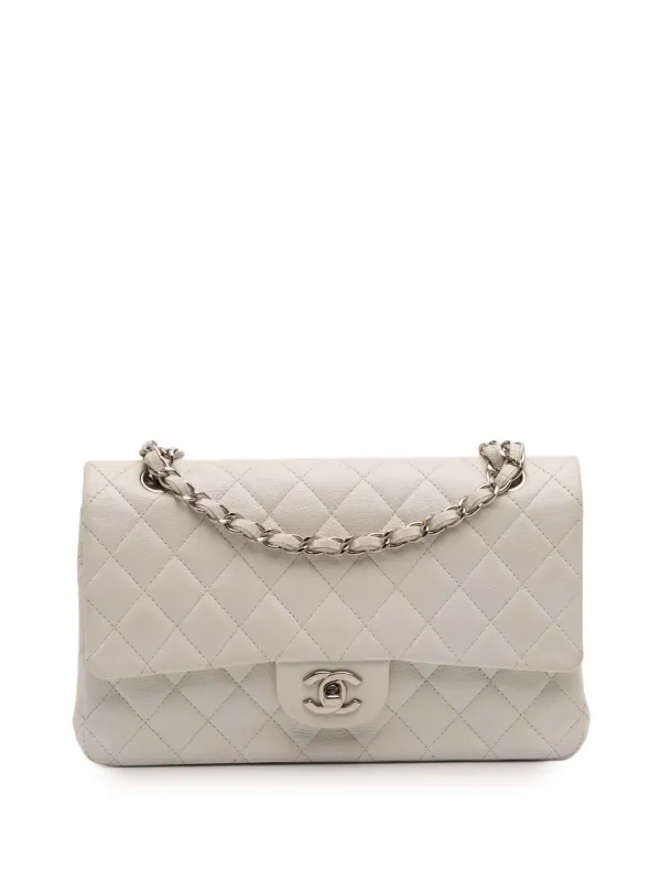 CHANEL Pre-Owned 2014 Medium Classic Caviar Double Flap Shoulder Bag  White FARFETCH IN