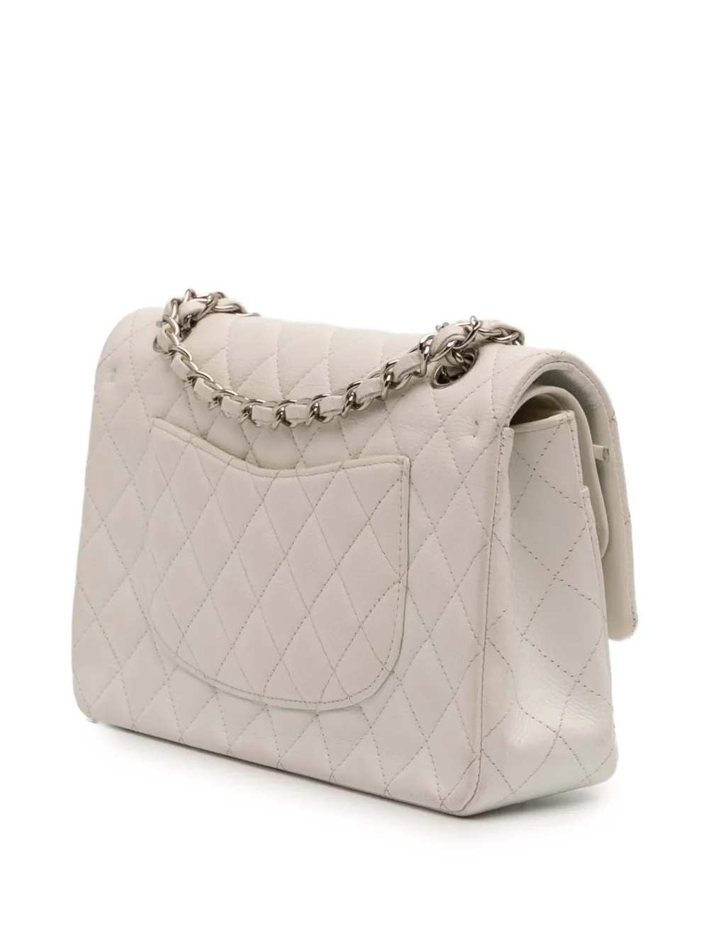 Pre-owned Chanel 2014 Medium Classic Caviar Double Flap Shoulder Bag In White