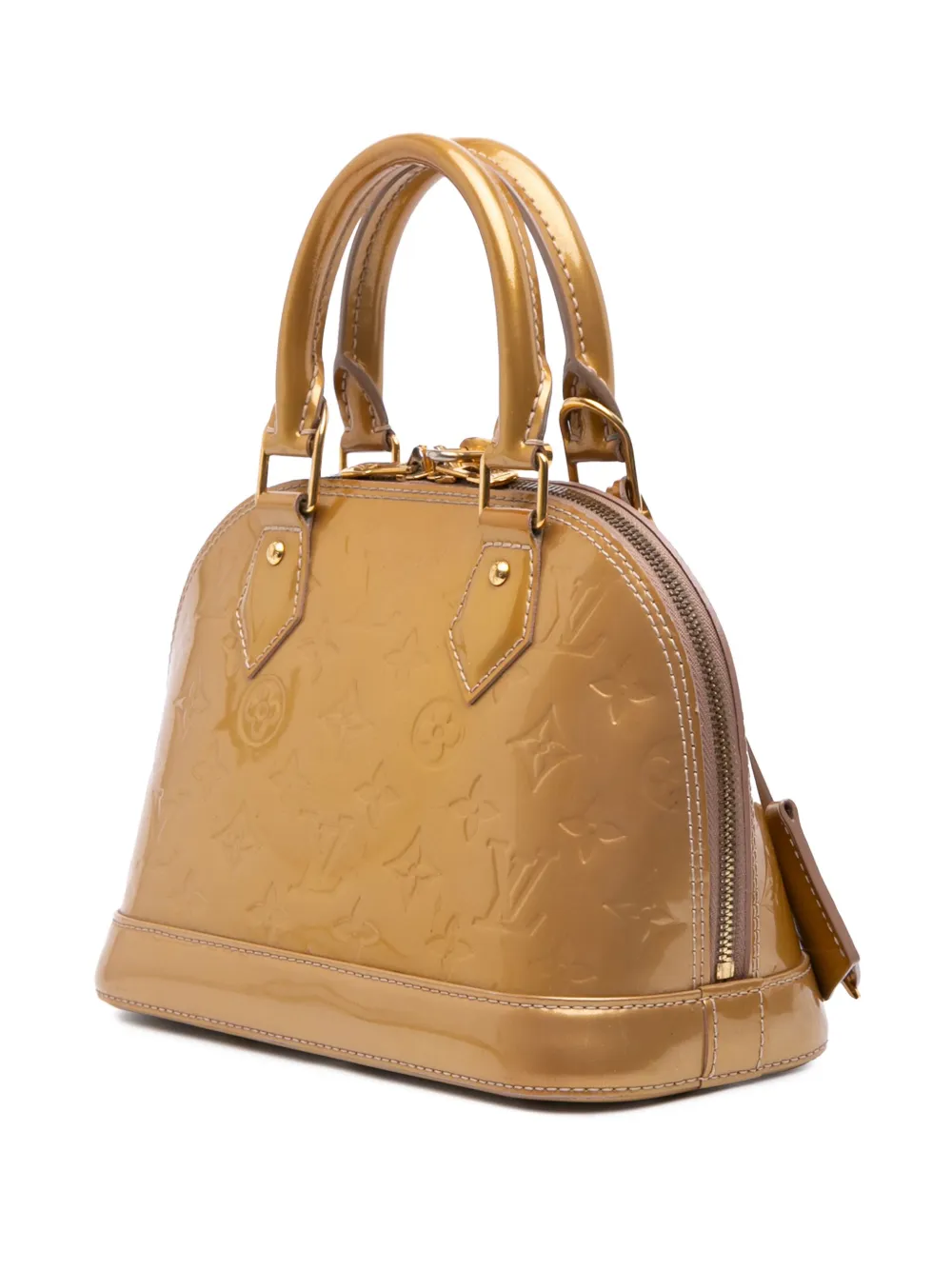 Pre-owned Louis Vuitton 2012 Monogram Vernis Alma Bb Satchel In Gold