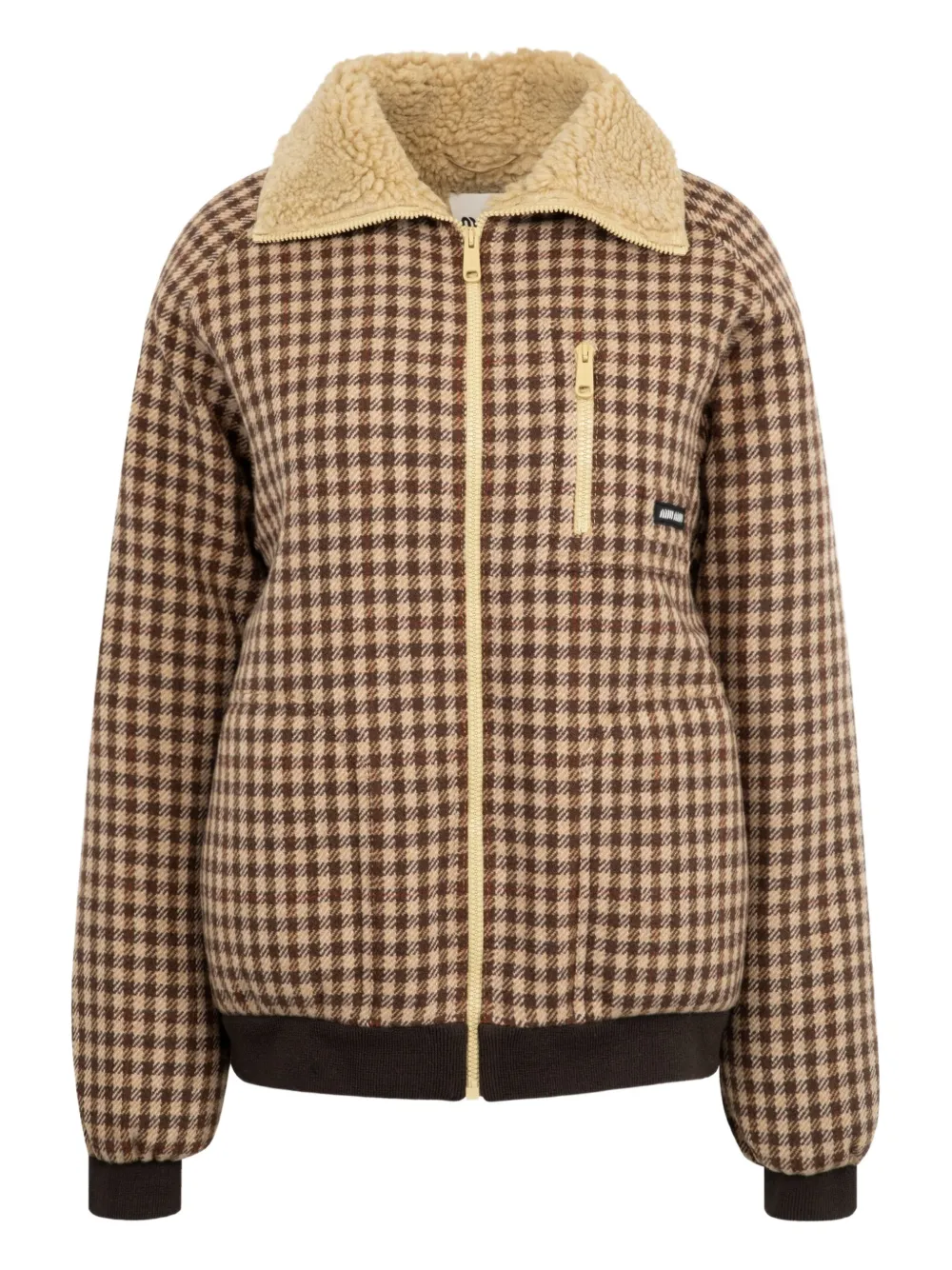 Miu Miu Fleece-lined Checked Blouson Jacket In Brown