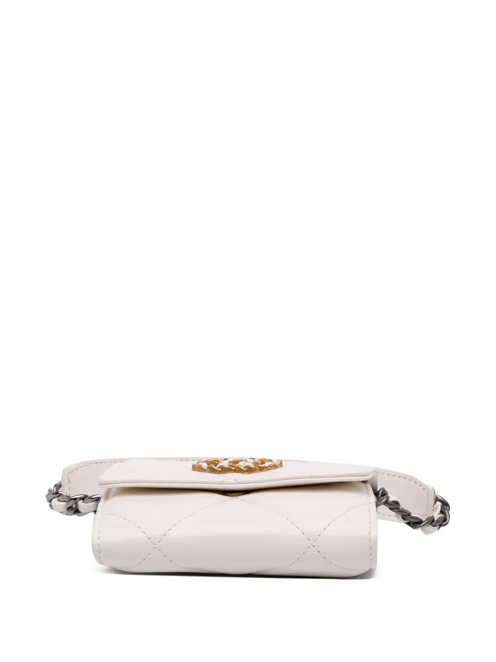Pre-owned Chanel 2020 Quilted Lambskin  19 Card Holder On Chain Crossbody Bag In White