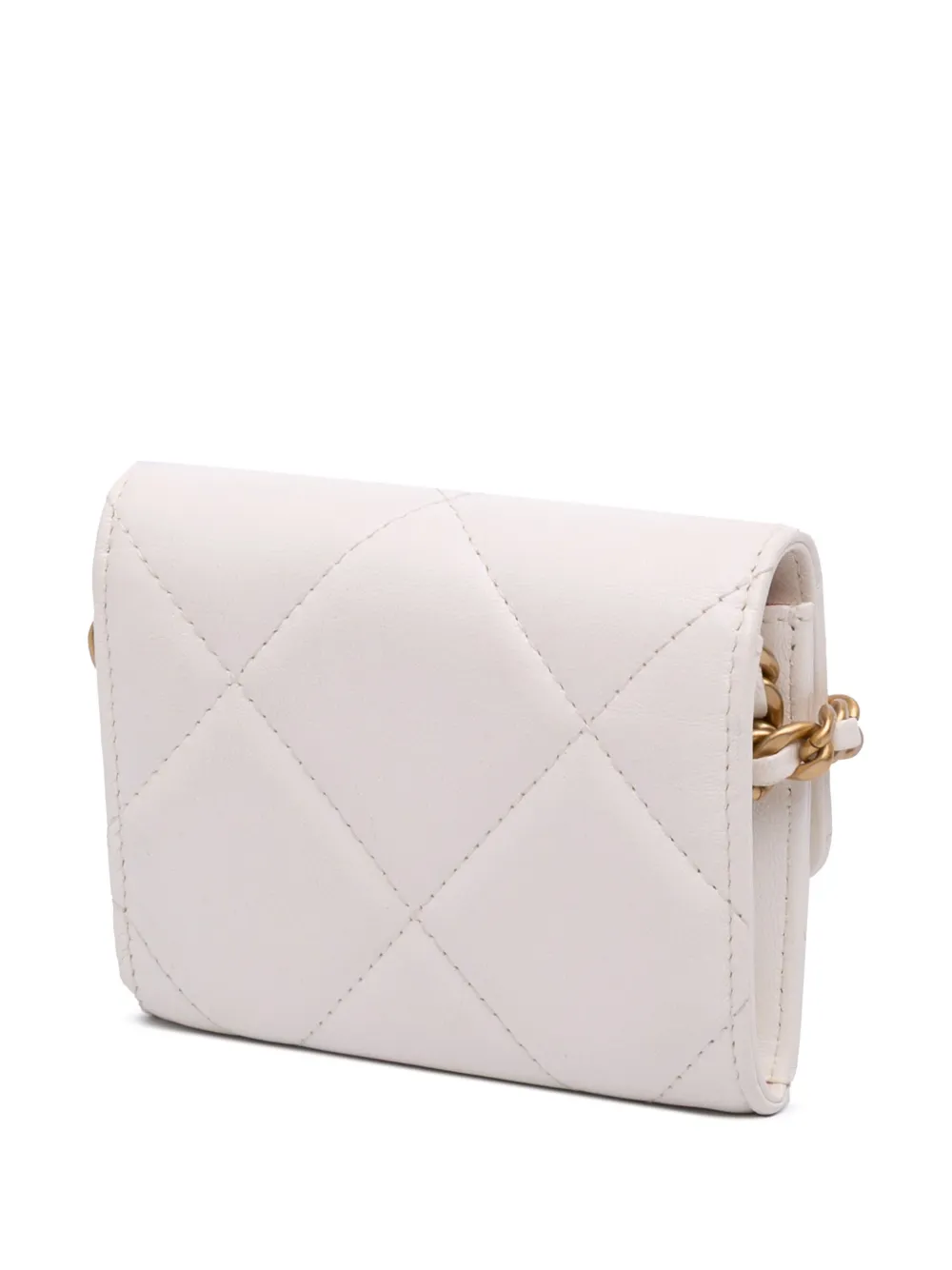 Pre-owned Chanel 2020 Quilted Lambskin  19 Card Holder On Chain Crossbody Bag In White