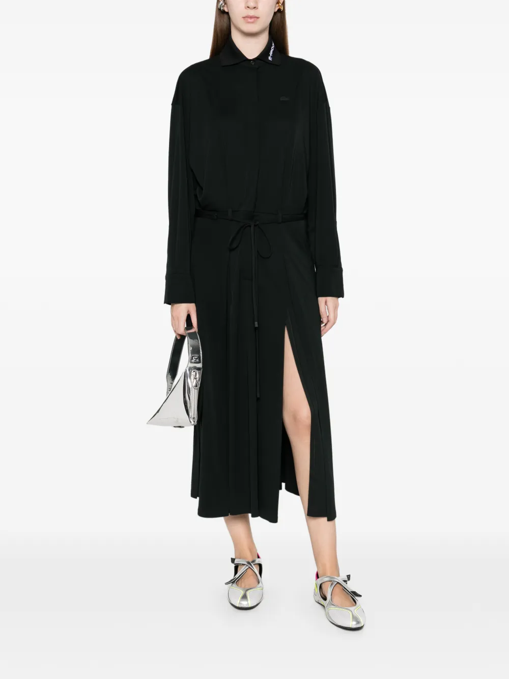 Lacoste collar midi dress - Zwart