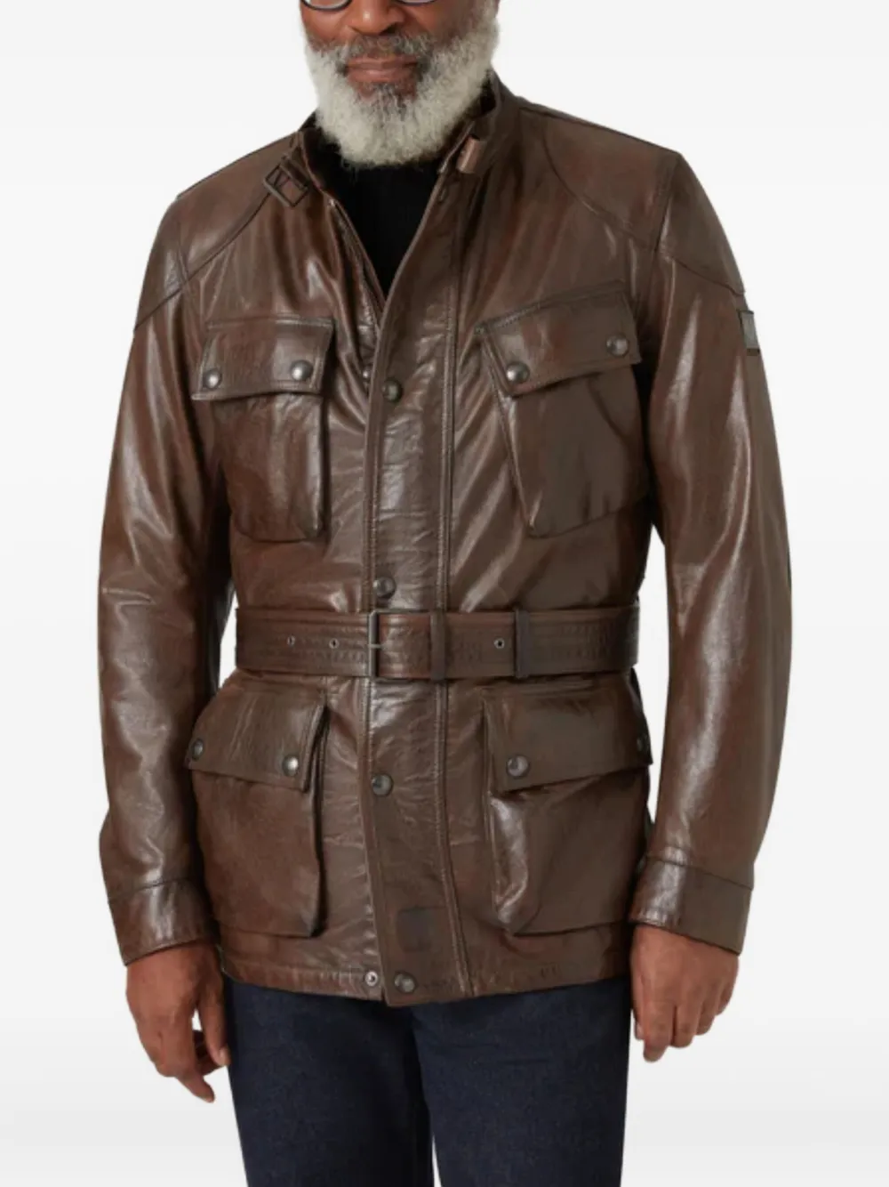 Belstaff Trialmaster Belted Leather Jacket In Brown