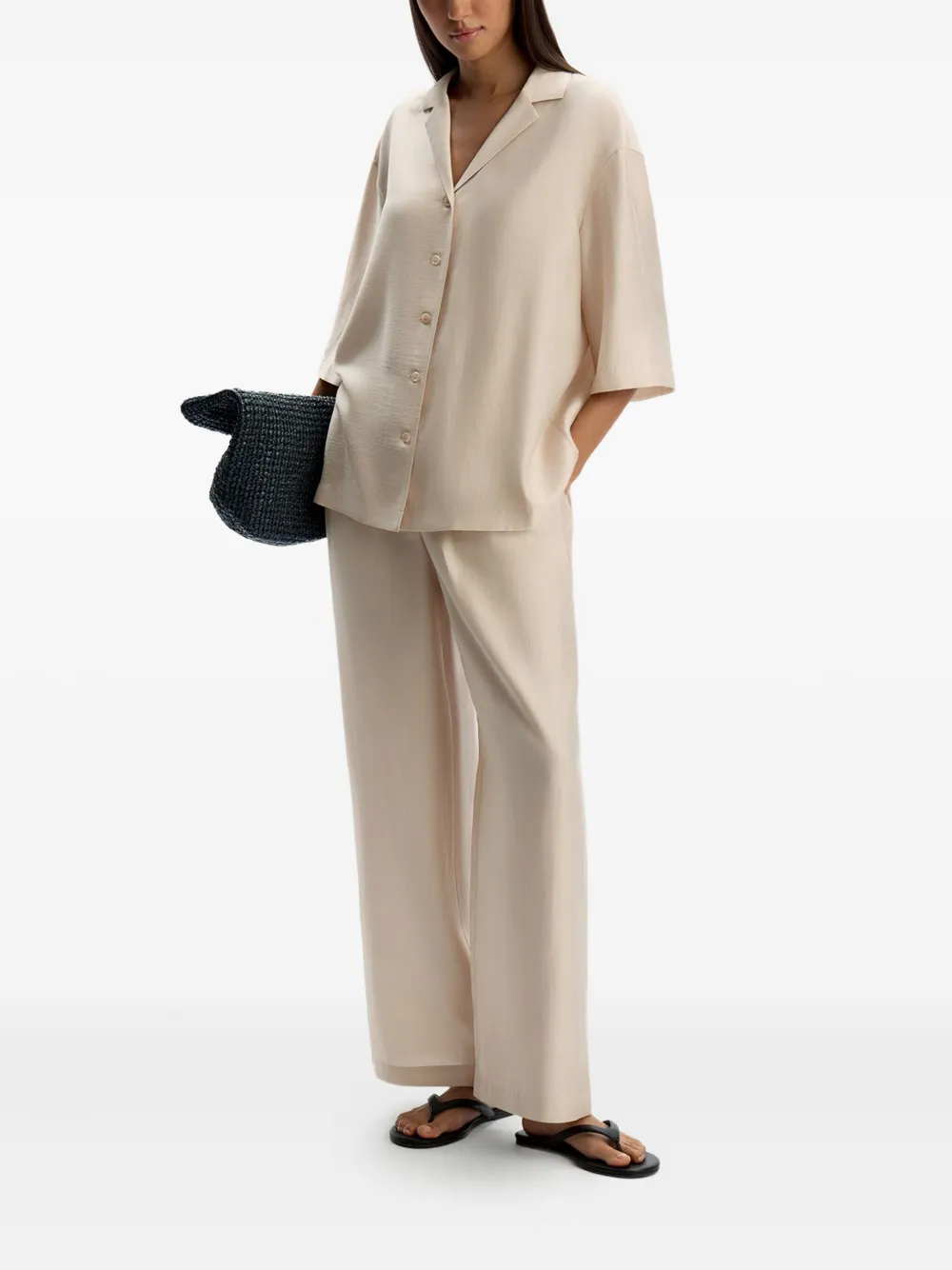 12 STOREEZ Shirt met knopen en korte mouwen - Beige