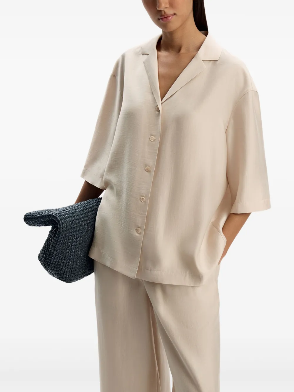 12 Storeez Button-front Short-sleeve Shirt In Neutral