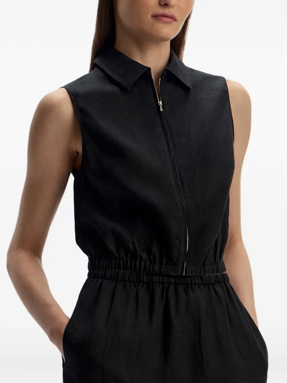 12 Storeez Zip-front Linen Shirt In Black